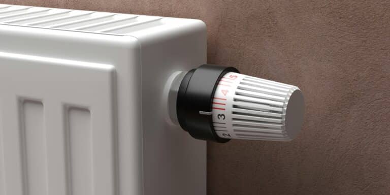 Radiator with thermostat closeup view. 3d illustration