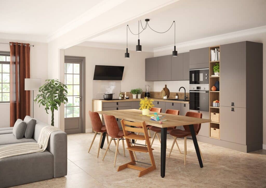 Exemple de cuisine couleur gris taupe - Cuisines Références (modèle Laser)