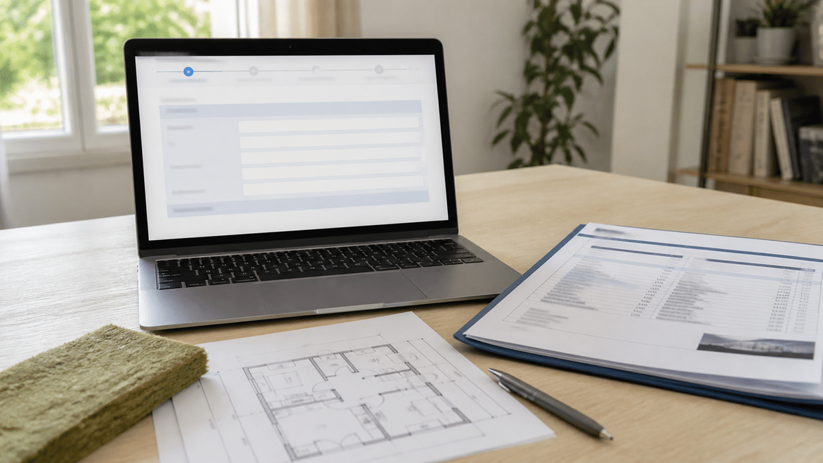 Dossier de devis rénovation et formulaire d’aide travaux sur ordinateur